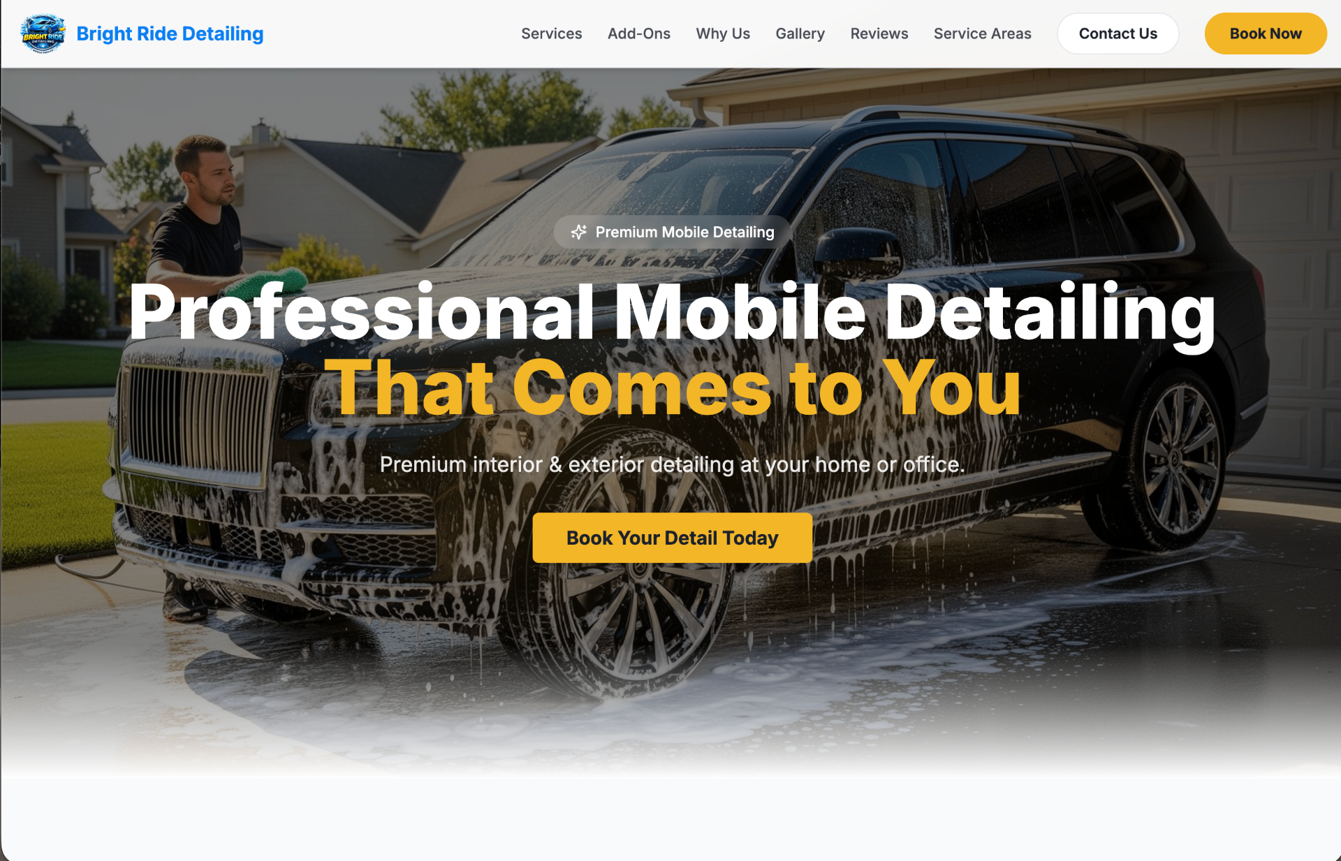 Live screenshot of Bright Ride Detailing website